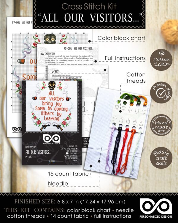 Quote Cross Stitch Kit "All our visitors bring joy Some by coming Others by leaving"