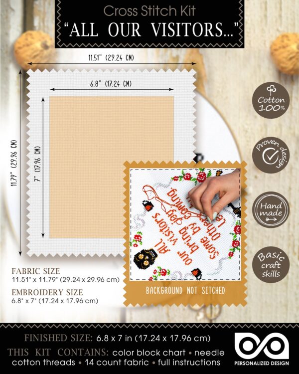 Quote Cross Stitch Kit "All our visitors bring joy Some by coming Others by leaving"