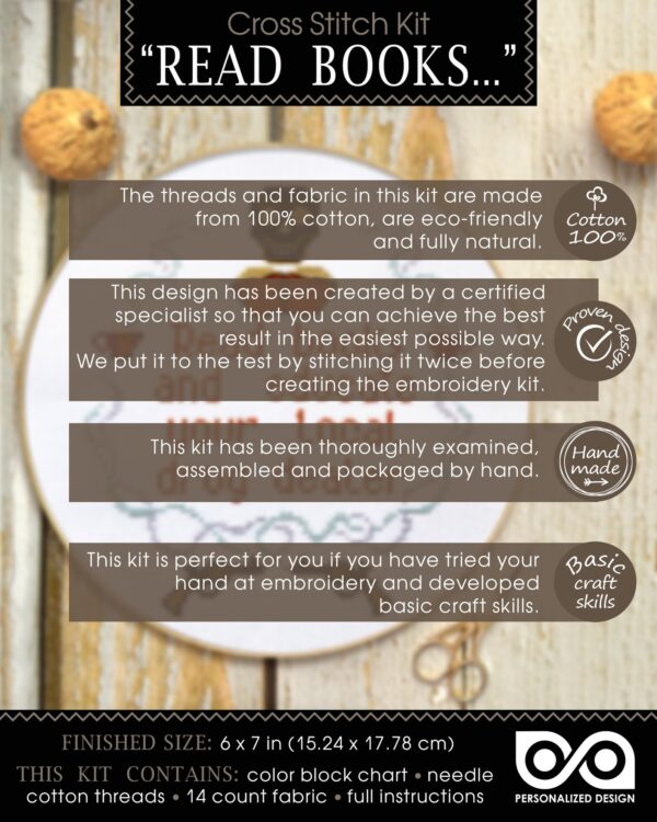 Quote Cross Stitch Kit "Read books and educate your local drug dealer"