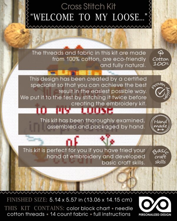 Quote Cross Stitch Kit "Welcome To My Loose Interpretation Of Clean"