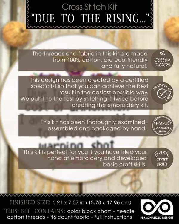 Quote Cross Stitch Kit "Due to the rising cost of ammunition I'm no longer able to provide a warning shot"