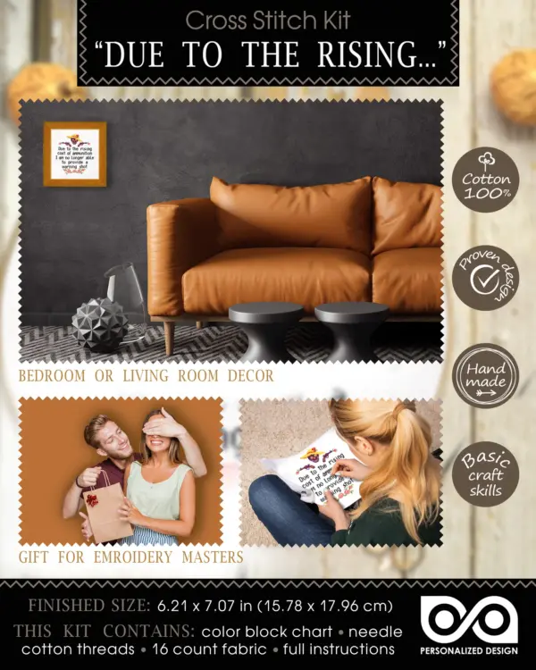 Quote Cross Stitch Kit "Due to the rising cost of ammunition I'm no longer able to provide a warning shot"