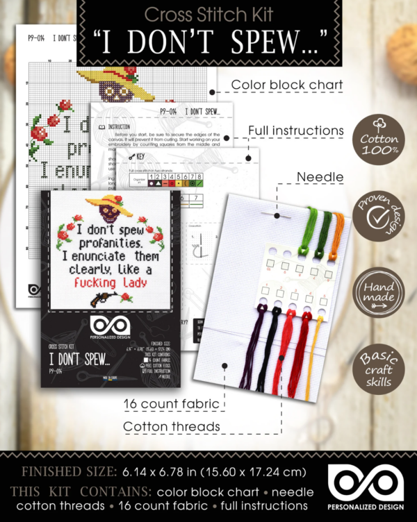 Quote Cross Stitch Kit "I Don't Spew Profanities, I Enunciate Them Like A Fucking Lady"