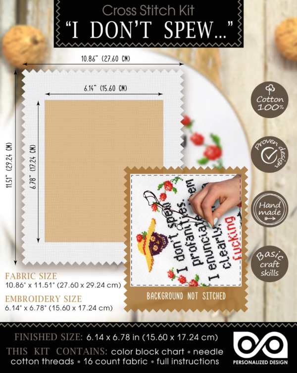 Quote Cross Stitch Kit "I Don't Spew Profanities, I Enunciate Them Like A Fucking Lady"