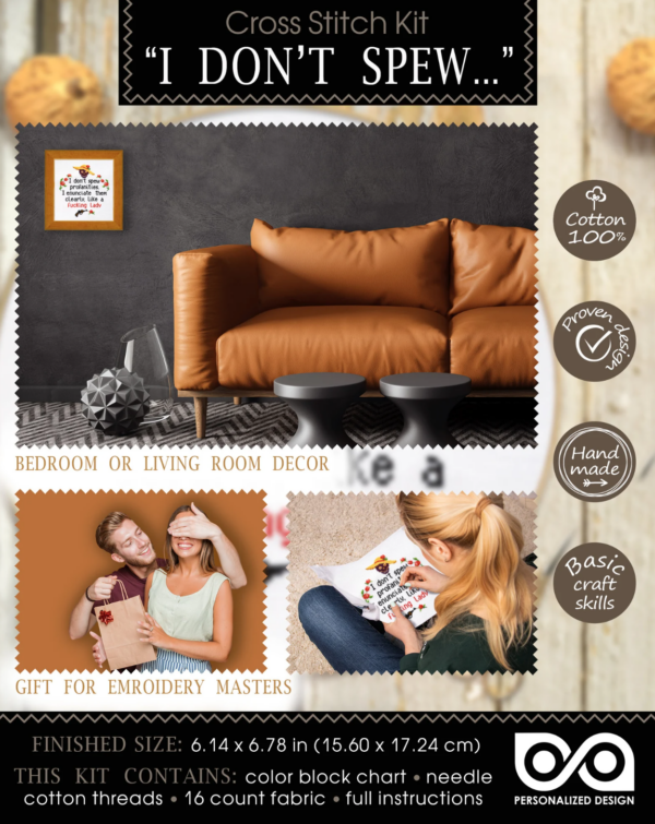 Quote Cross Stitch Kit "I Don't Spew Profanities, I Enunciate Them Like A Fucking Lady"