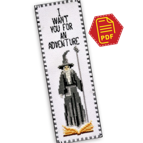Bookmark cross stitch pattern "Gandalf the Grey: I Want You for an Adventure" - Download in PDF