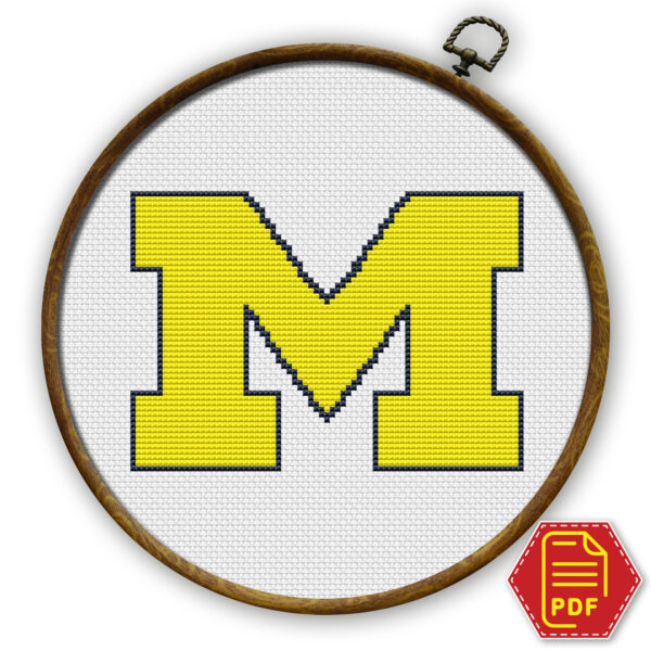 Michigan Wolverines logo counted cross stitch pattern - PDF Download