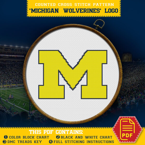 Michigan Wolverines logo counted cross stitch pattern - 03