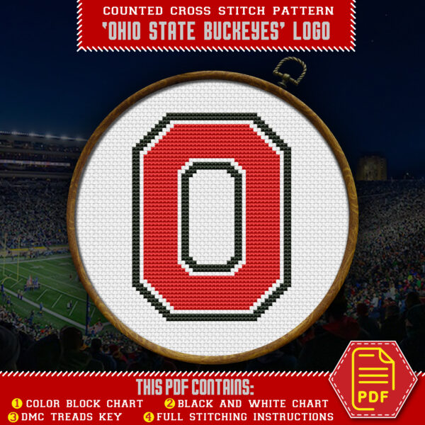 Ohio State Buckeyes logo counted cross stitch pattern title - 03