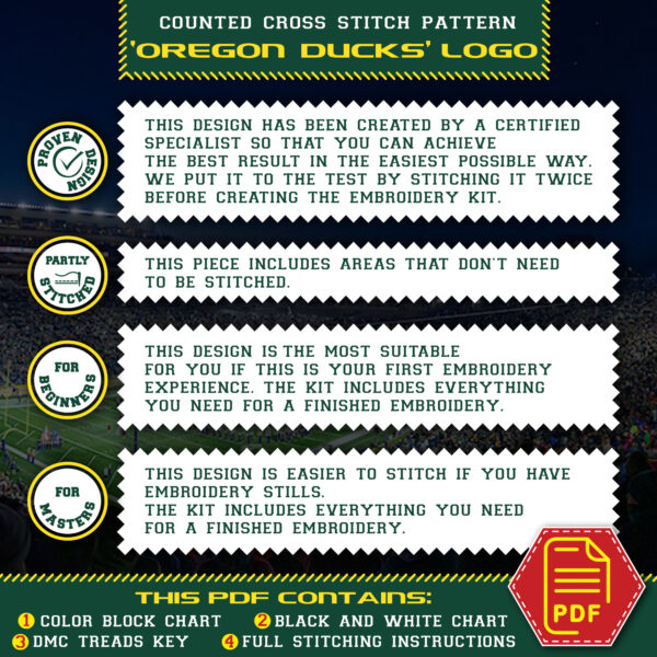 Oregon Ducks logo counted cross stitch pattern back side - 05