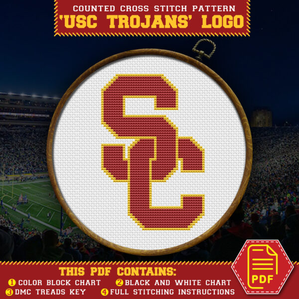 USC Trojans logo counted cross stitch pattern - PDF-file download