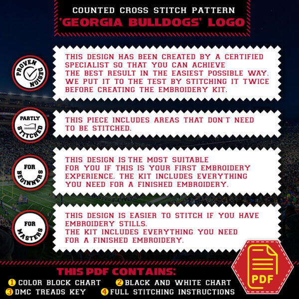 Georgia Bulldogs logo counted cross stitch pattern background - 02