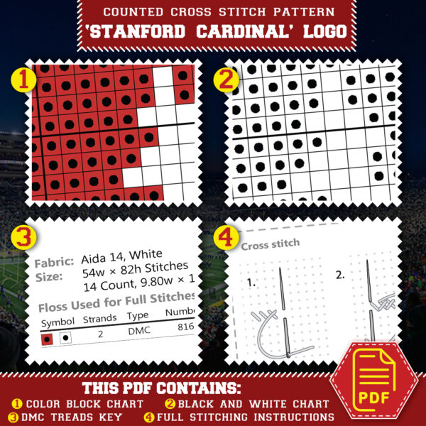 Stanford Cardinal logo counted cross stitch pattern - PDF Download