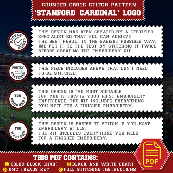 Stanford Cardinal logo counted cross stitch pattern - PDF Download