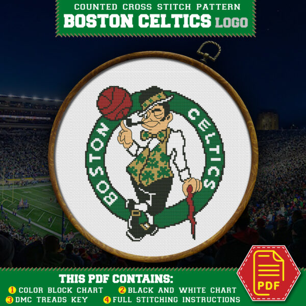 Boston Celtics Logo Counted Cross Stitch Pattern - Download in PDF