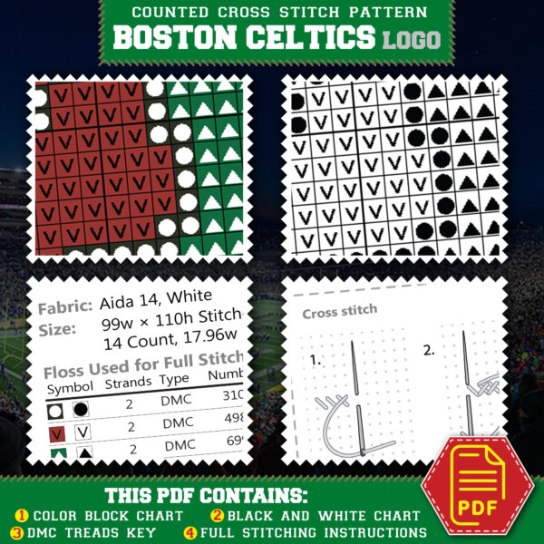 Boston Celtics Logo Counted Cross Stitch Pattern - Download in PDF