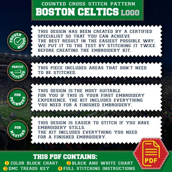 Boston Celtics Logo Counted Cross Stitch Pattern - Download in PDF