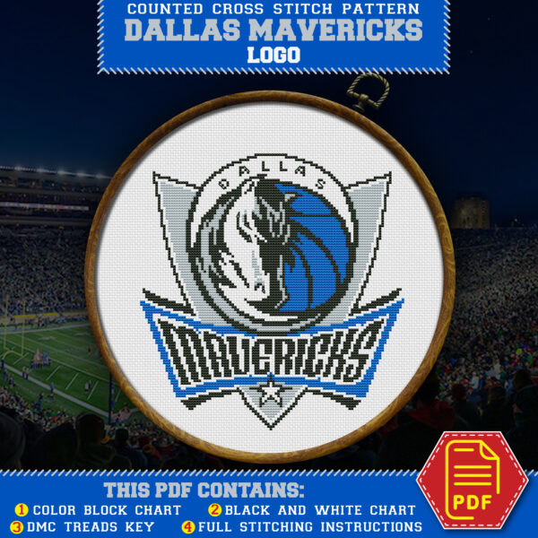 Dallas Mavericks Logo Counted Cross Stitch Pattern - Download in PDF