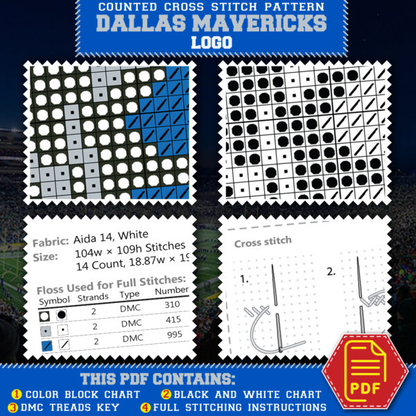Dallas Mavericks Logo Counted Cross Stitch Pattern - Download in PDF