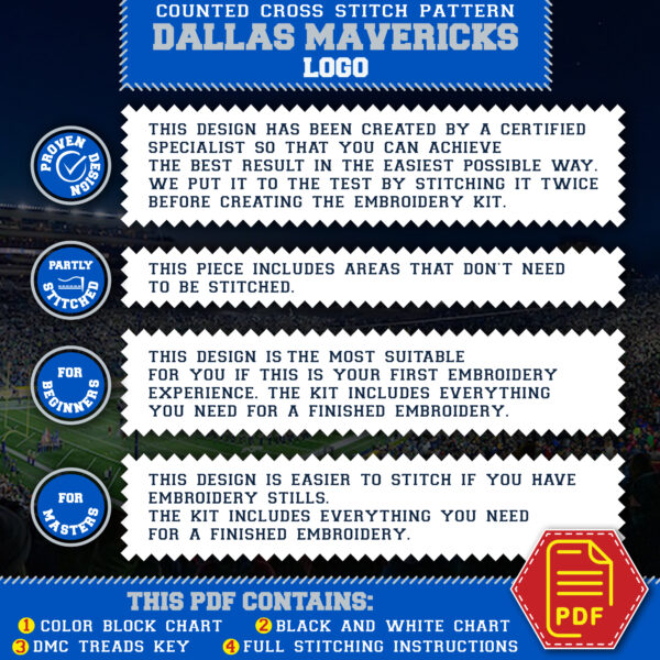 Dallas Mavericks Logo Counted Cross Stitch Pattern - Download in PDF