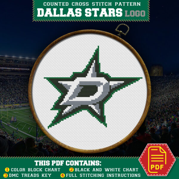 Dallas Stars Logo Counted Cross Stitch Pattern - Download in PDF