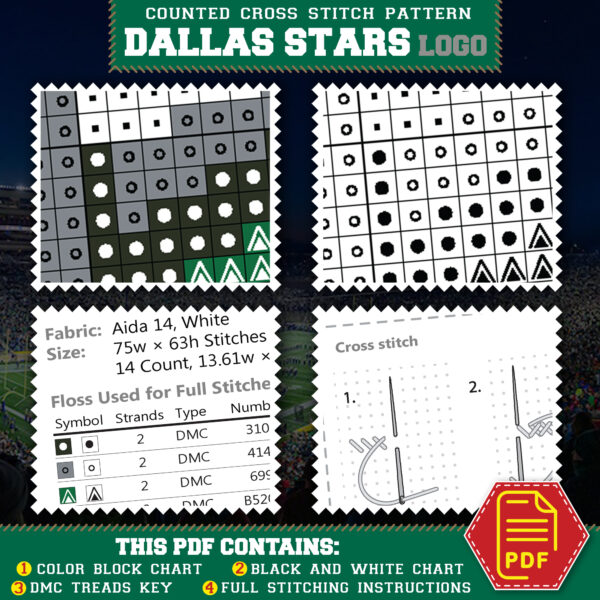 Dallas Stars Logo Counted Cross Stitch Pattern - Download in PDF