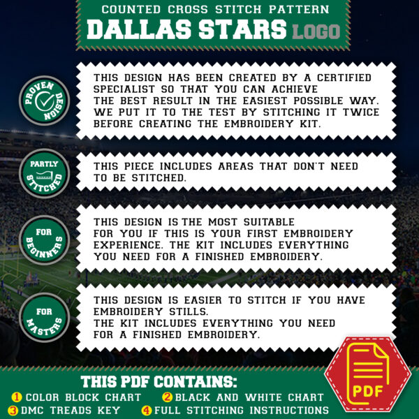 Dallas Stars Logo Counted Cross Stitch Pattern - Download in PDF