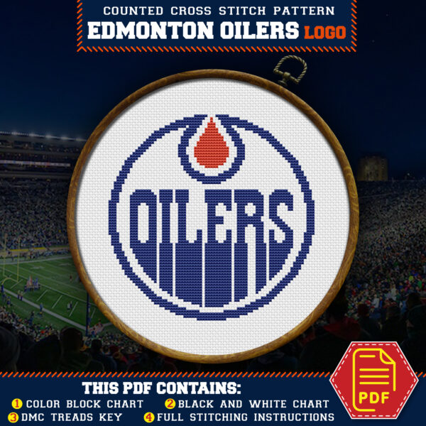 Edmonton Oilers Logo Counted Cross Stitch Pattern - Download in PDF