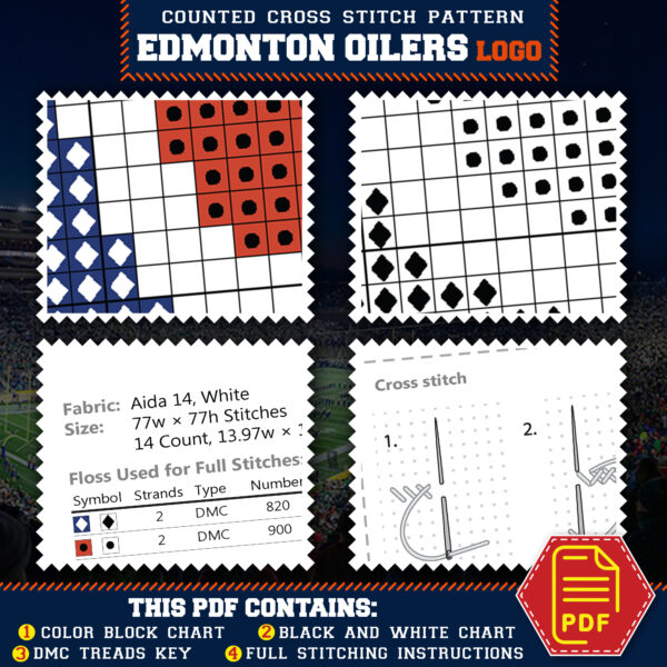 Edmonton Oilers Logo Counted Cross Stitch Pattern - Download in PDF