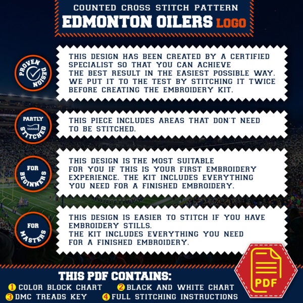 Edmonton Oilers Logo Counted Cross Stitch Pattern - Download in PDF
