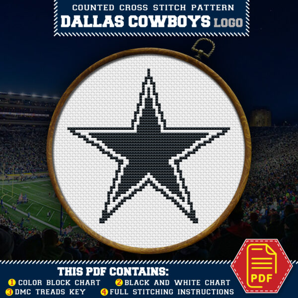 Dallas Cowboys Logo Counted Cross Stitch Pattern - Download in PDF