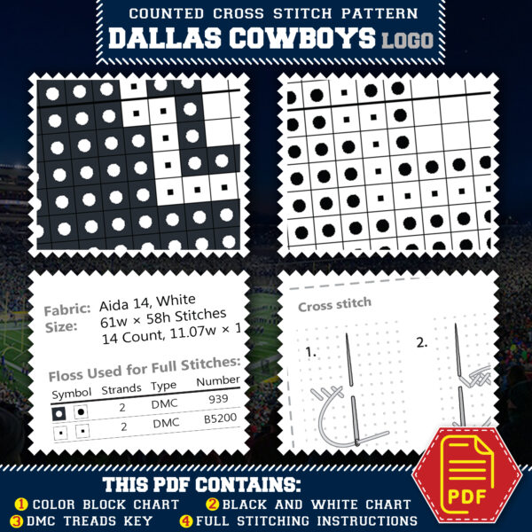 Dallas Cowboys Logo Counted Cross Stitch Pattern - Download in PDF