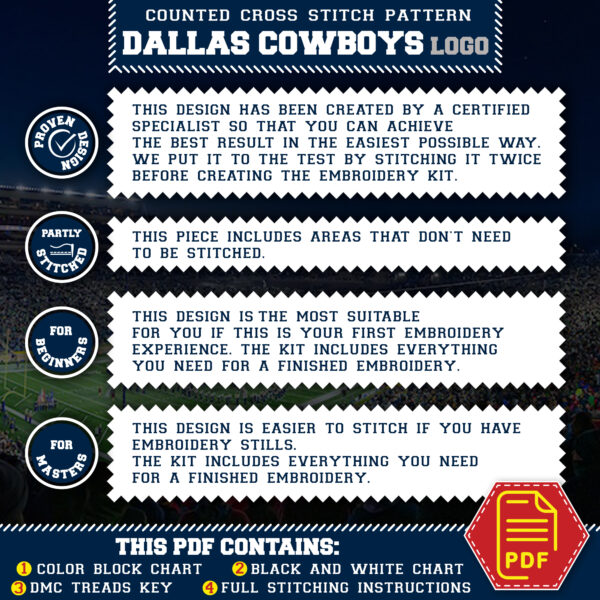Dallas Cowboys Logo Counted Cross Stitch Pattern - Download in PDF