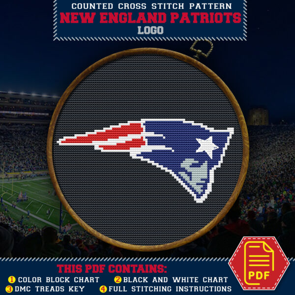 New England Patriots Logo Counted Cross Stitch Pattern - Download in PDF