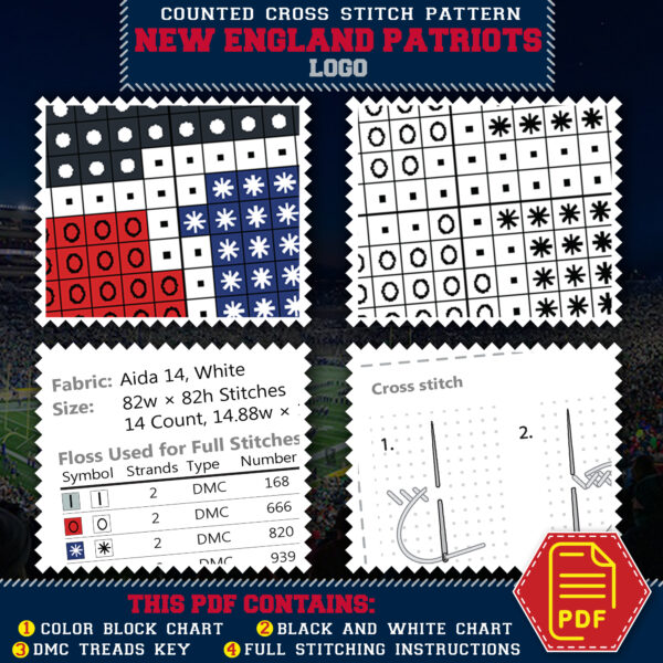New England Patriots Logo Counted Cross Stitch Pattern - Download in PDF