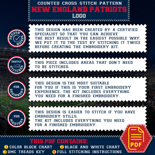 New England Patriots Logo Counted Cross Stitch Pattern - Download in PDF