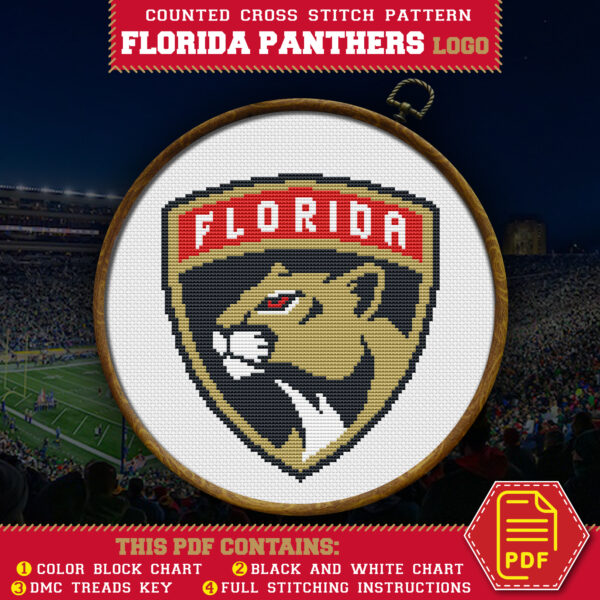Florida Panthers Logo Counted Cross Stitch Pattern - Download in PDF