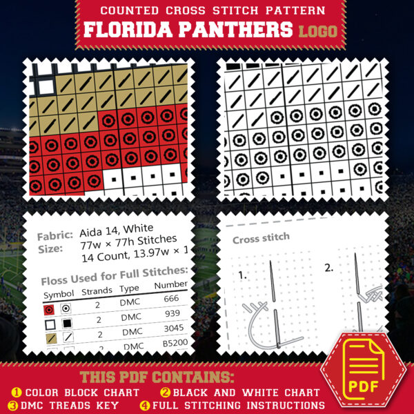 Florida Panthers Logo Counted Cross Stitch Pattern - Download in PDF