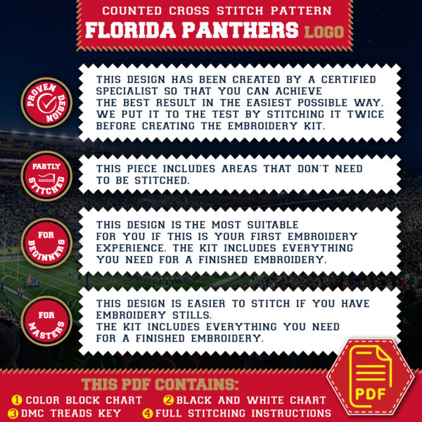 Florida Panthers Logo Counted Cross Stitch Pattern - Download in PDF