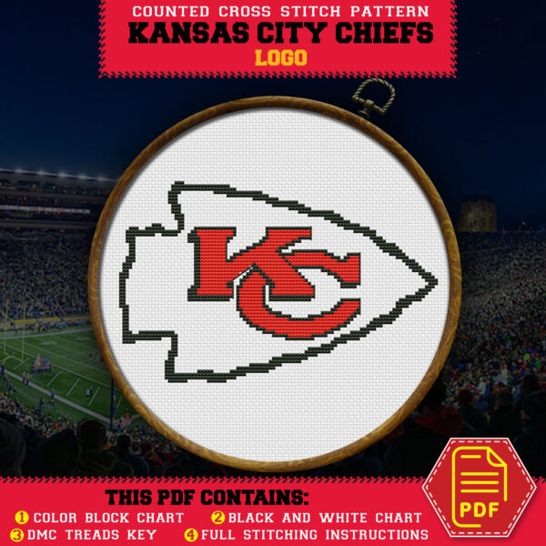 Kansas City Chiefs Logo Counted Cross Stitch Pattern - Download in PDF