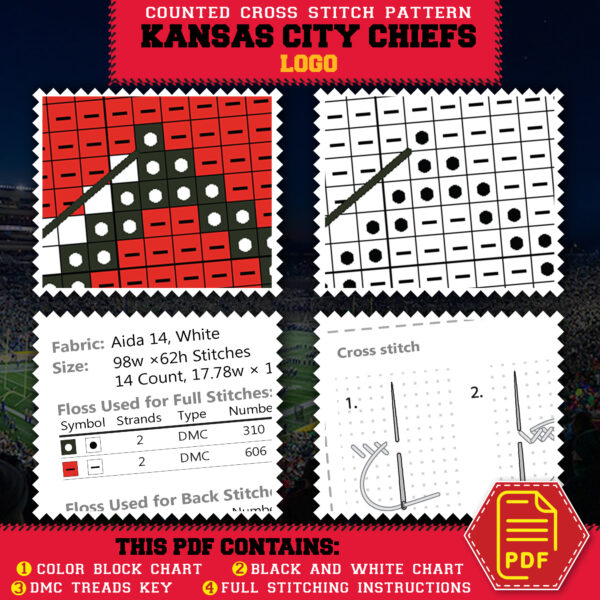 Kansas City Chiefs Logo Counted Cross Stitch Pattern - Download in PDF