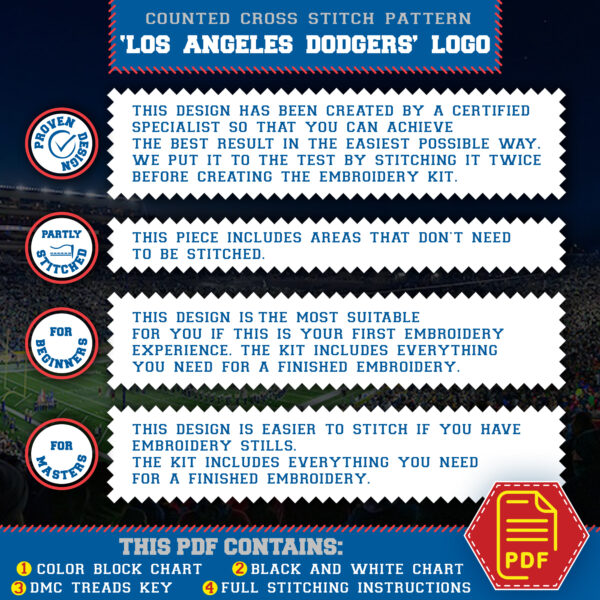 Los Angeles Dodgers Logo Counted Cross Stitch Pattern - Download in PDF
