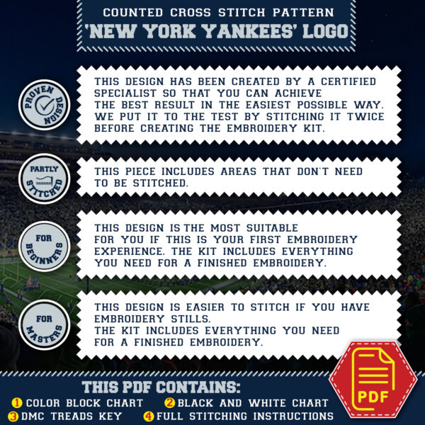 New York Yankees Logo Counted Cross Stitch Pattern - Download in PDF