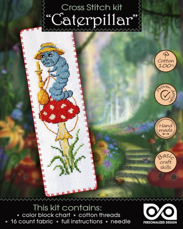 Counted Cross Stitch Bookmark Kit "Alice in Wonderland: Caterpillar"