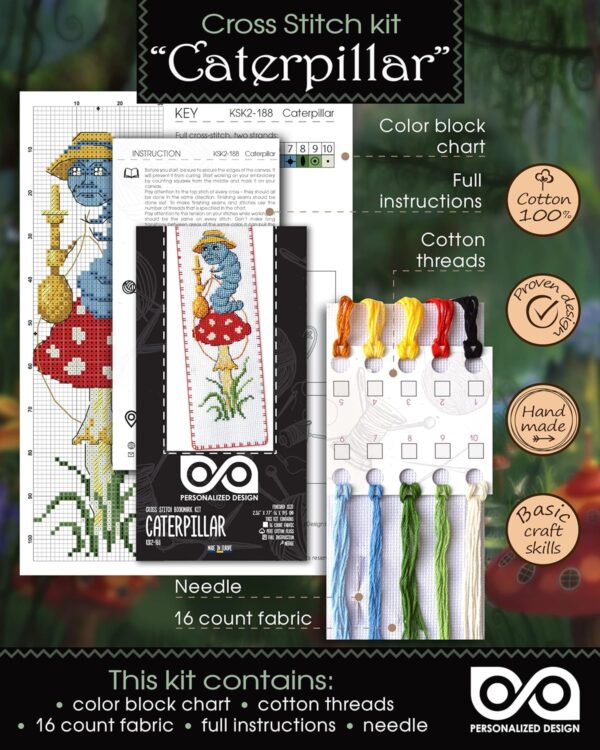 Counted Cross Stitch Bookmark Kit "Alice in Wonderland: Caterpillar"