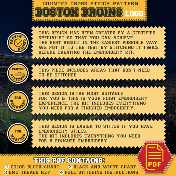Boston Bruins Logo Counted Cross Stitch Pattern - Download in PDF