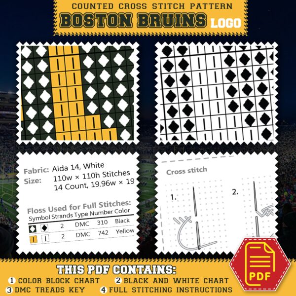 Boston Bruins Logo Counted Cross Stitch Pattern - Download in PDF