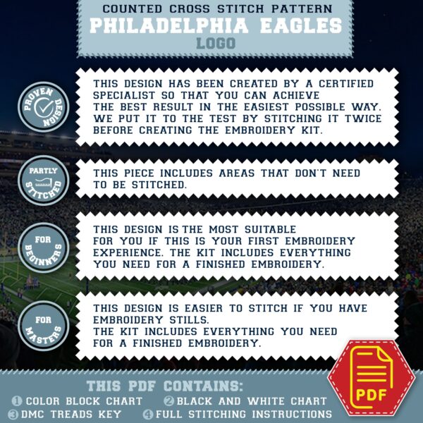 Philadelphia Eagles Logo Counted Cross Stitch Pattern - Manual