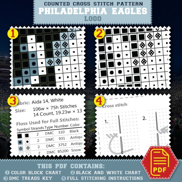 Philadelphia Eagles Logo Counted Cross Stitch Pattern - PDF Contains