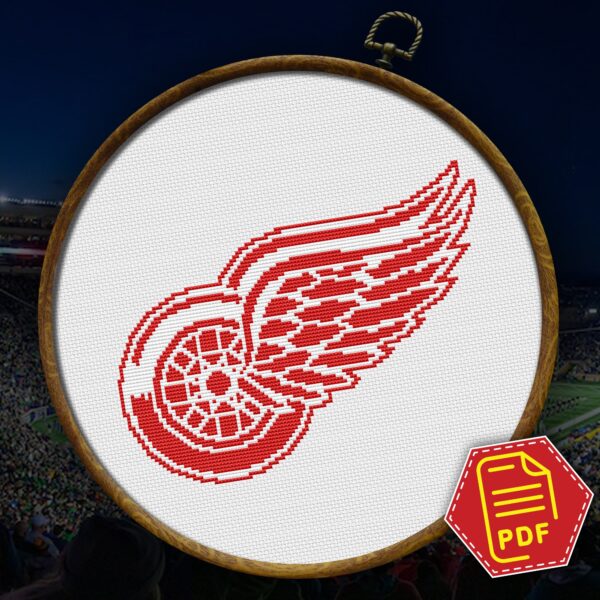 Detroit Red Wings Logo Counted Cross Stitch Pattern - Download in PDF